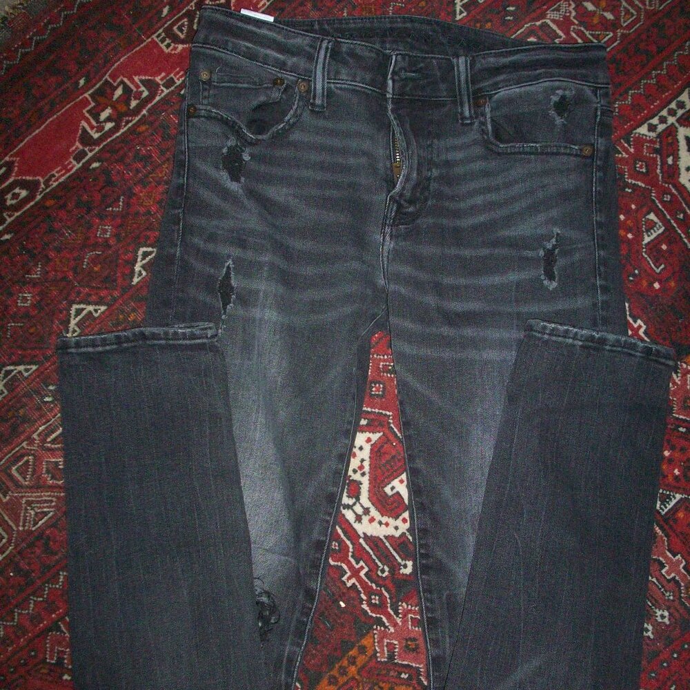 American Eagle Jeans Mens 30 X 32 Black Skinny Distressed Next Level Flex Denim